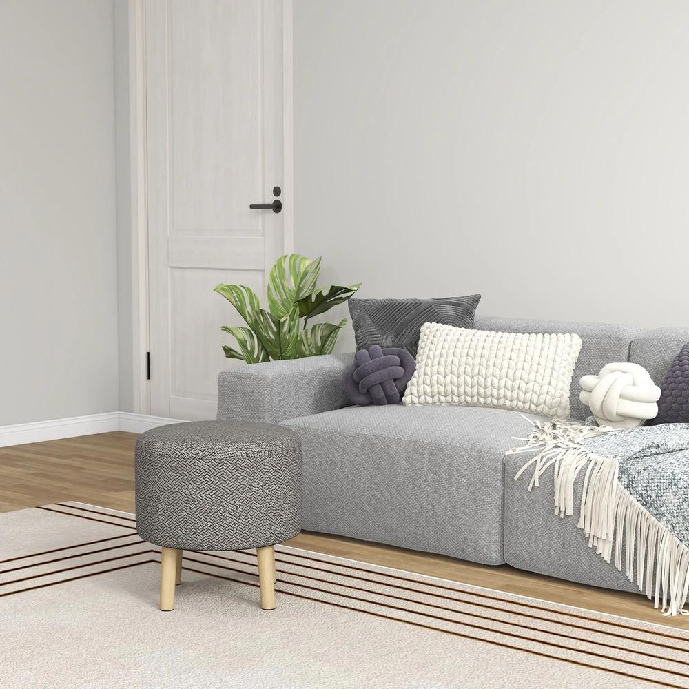 HOMCOM Round Linen-Look Storage Ottoman Additional View 21