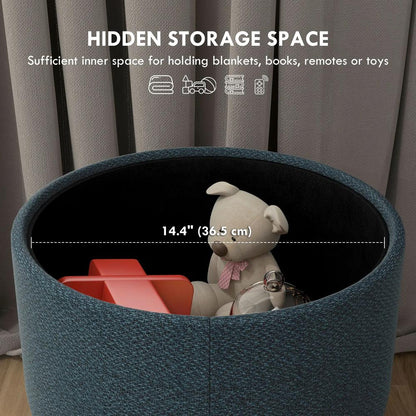 HOMCOM Round Linen-Look Storage Ottoman Additional View 4
