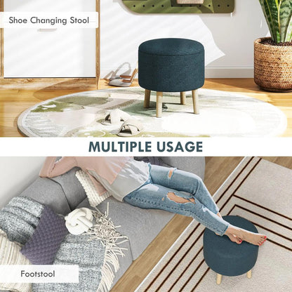 HOMCOM Round Linen-Look Storage Ottoman Additional View 6
