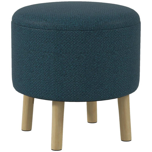 HOMCOM Round Linen-Look Storage Ottoman