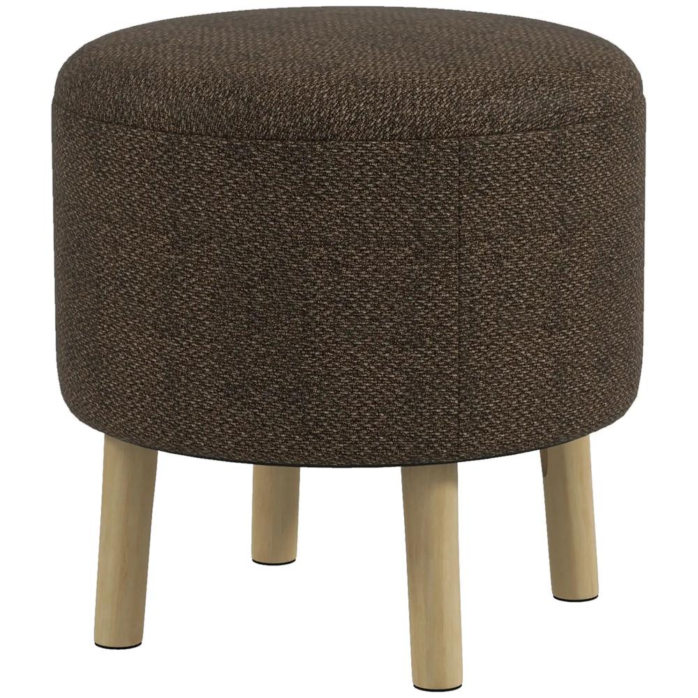 HOMCOM Round Ottoman Stool with Storage, Linen Fabric Upholstered Foot Stool with Padded Seat, Hidden Space and Wood Legs Additional View 11