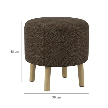 HOMCOM Round Ottoman Stool with Storage, Linen Fabric Upholstered Foot Stool with Padded Seat, Hidden Space and Wood Legs Additional View 3