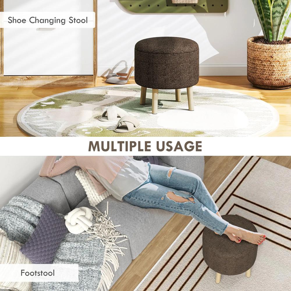 HOMCOM Round Ottoman Stool with Storage, Linen Fabric Upholstered Foot Stool with Padded Seat, Hidden Space and Wood Legs Additional View 6