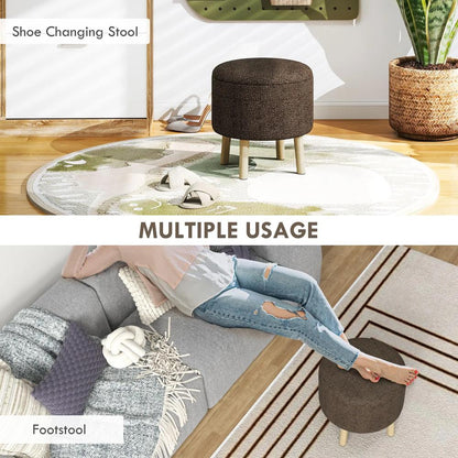 HOMCOM Round Ottoman Stool with Storage, Linen Fabric Upholstered Foot Stool with Padded Seat, Hidden Space and Wood Legs Additional View 6