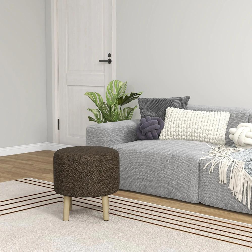 HOMCOM Round Ottoman Stool with Storage, Linen Fabric Upholstered Foot Stool with Padded Seat, Hidden Space and Wood Legs Additional View 10