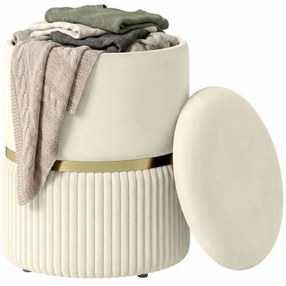 HOMCOM Round Storage Stool, Velvet-feel Fabric Upholstered Vanity Stool with Removable Top, Padded Seat and Hidden Space, Beige Additional View 15