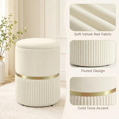 HOMCOM Round Storage Stool, Velvet-feel Fabric Upholstered Vanity Stool with Removable Top, Padded Seat and Hidden Space, Beige Additional View 5