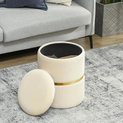 HOMCOM Round Storage Stool, Velvet-feel Fabric Upholstered Vanity Stool with Removable Top, Padded Seat and Hidden Space, Beige Additional View 7