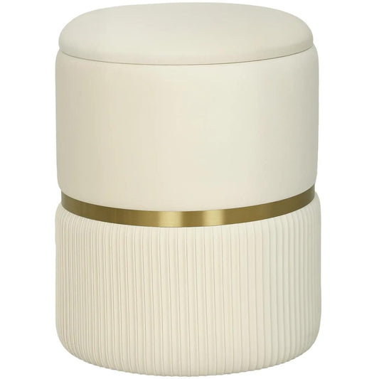 HOMCOM Round Storage Stool, Velvet-feel Fabric Upholstered Vanity Stool with Removable Top, Padded Seat and Hidden Space, Beige