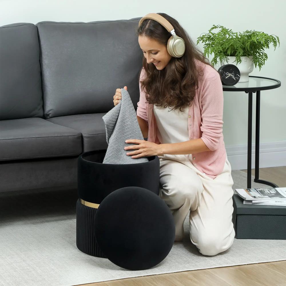 HOMCOM Velvet-Feel Storage Ottoman Additional View 7