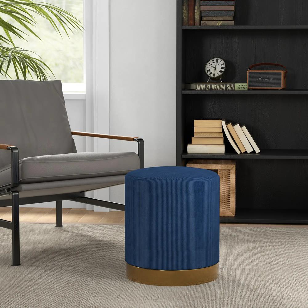 HOMCOM Soft Padded Corduroy Footstool - Dark Blue Additional View 2