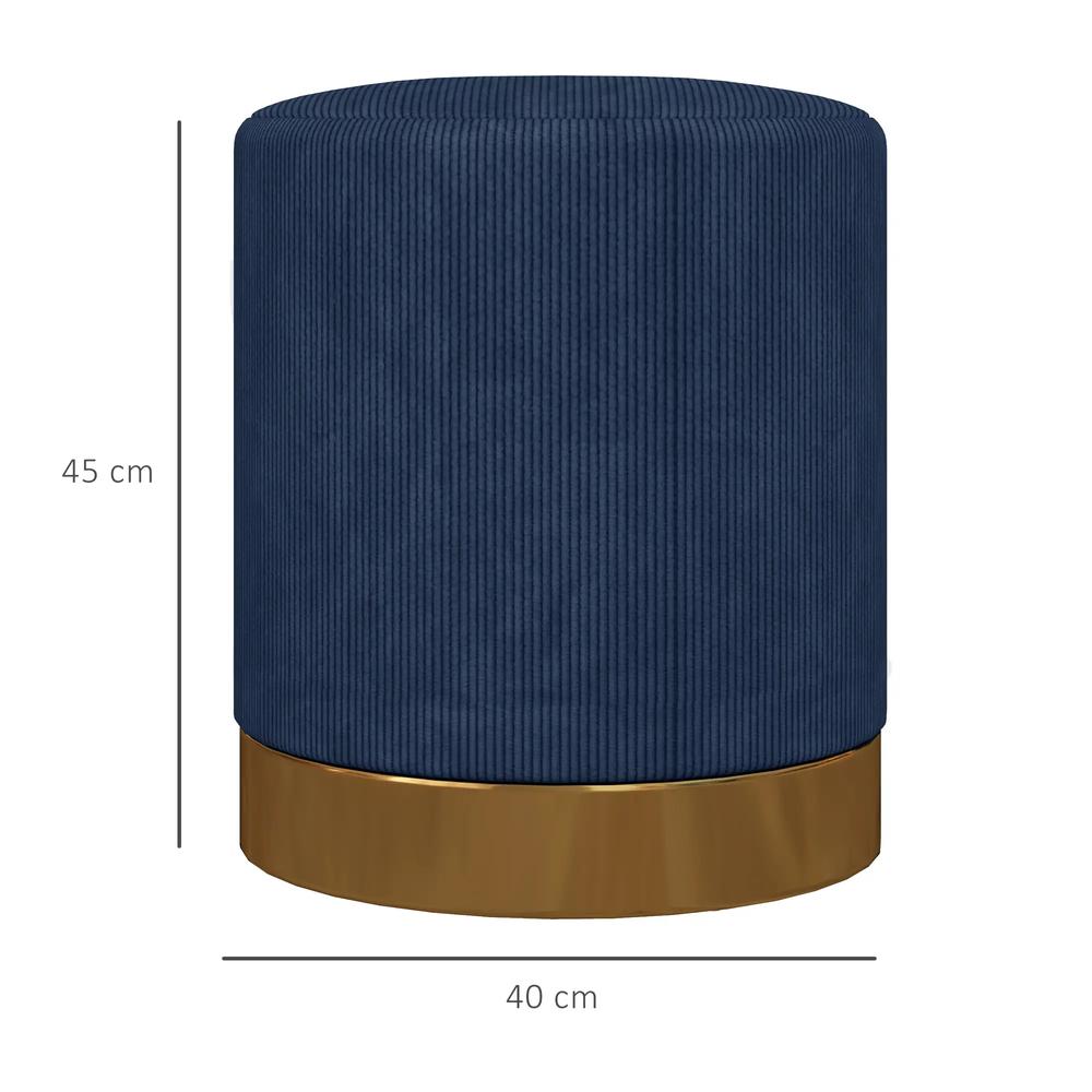 HOMCOM Soft Padded Corduroy Footstool - Dark Blue Additional View 3