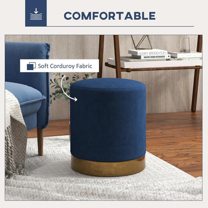 HOMCOM Soft Padded Corduroy Footstool - Dark Blue Additional View 4