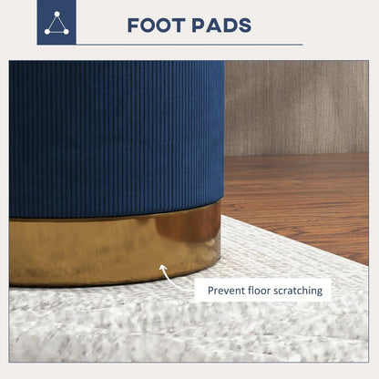 HOMCOM Soft Padded Corduroy Footstool - Dark Blue Additional View 5