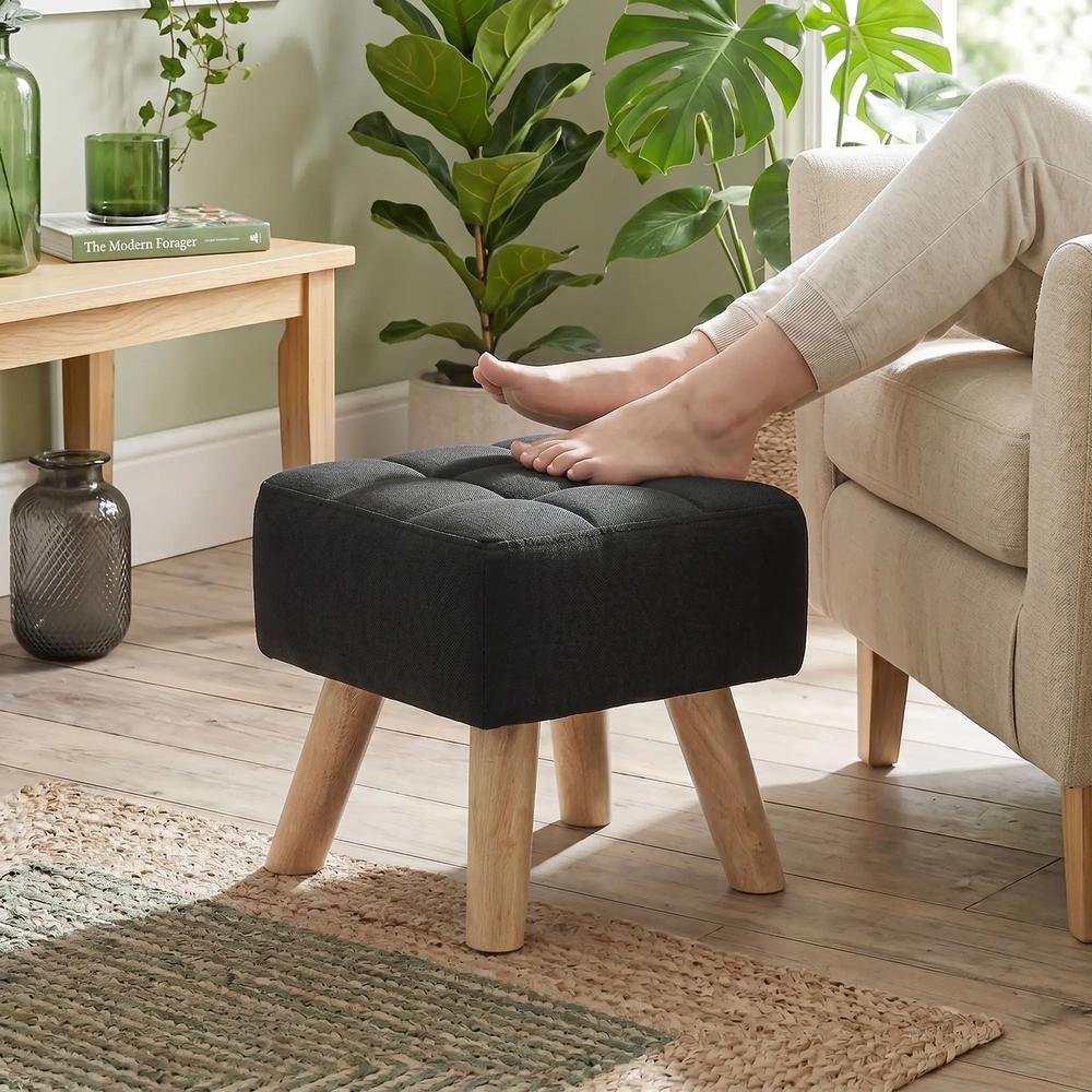 HOMCOM Linen-Look Square Padded Footstool Additional View 2