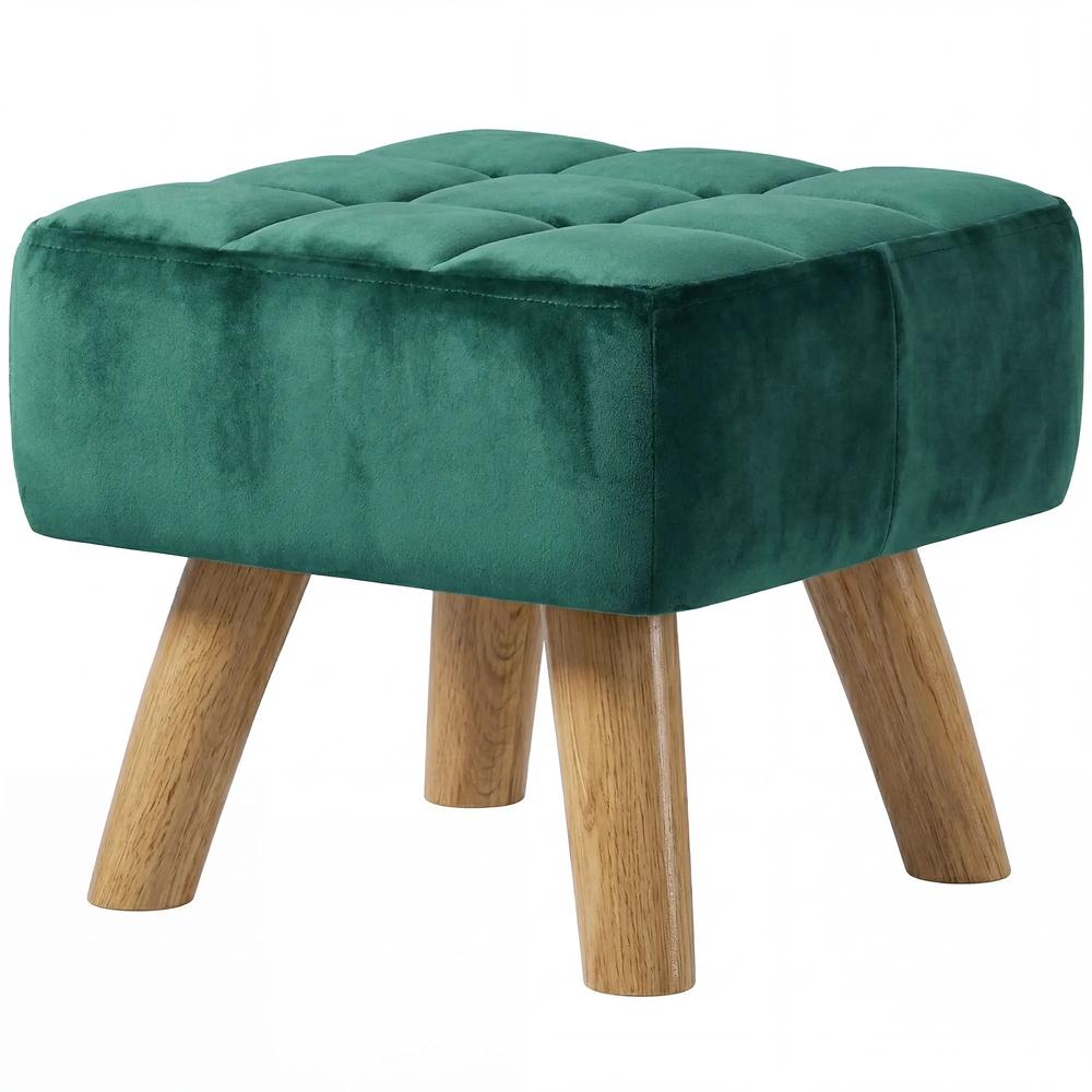 HOMCOM Velvet Square Padded Footstool - Dark Green Additional View 11