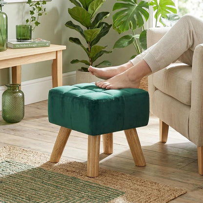 HOMCOM Velvet Square Padded Footstool - Dark Green Additional View 2
