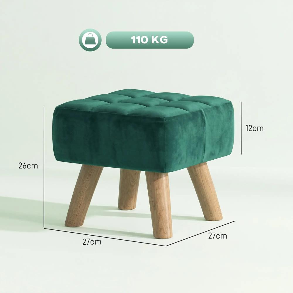 HOMCOM Velvet Square Padded Footstool - Dark Green Additional View 3