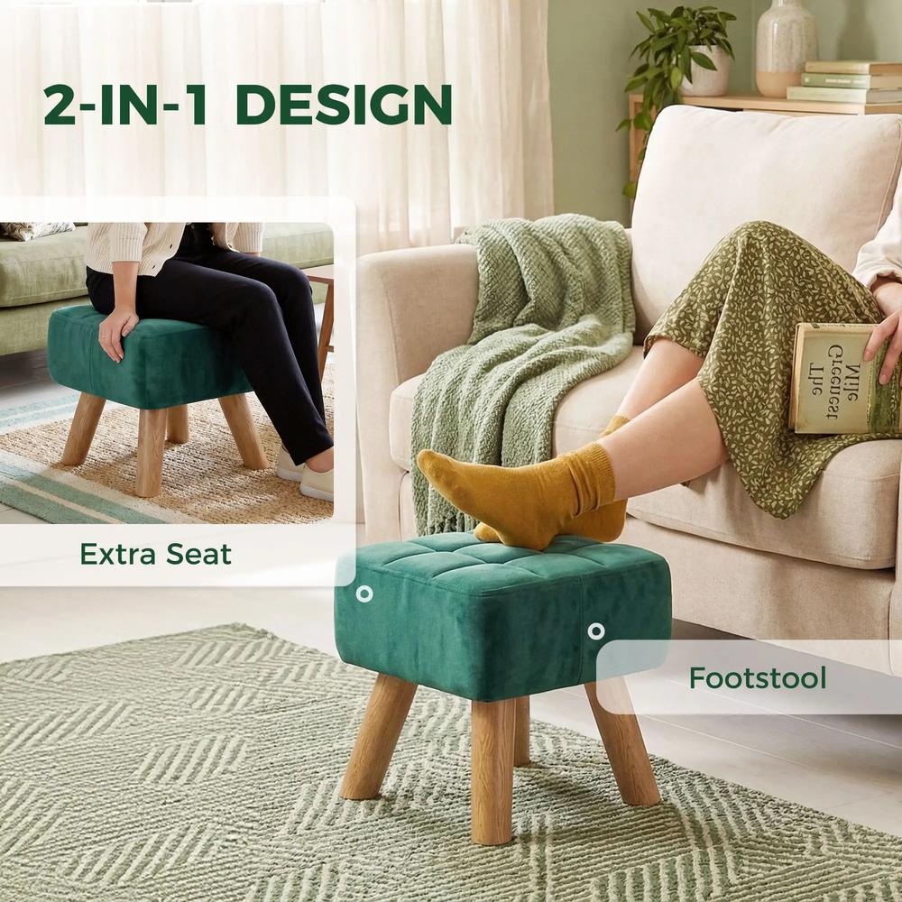 HOMCOM Velvet Square Padded Footstool - Dark Green Additional View 4