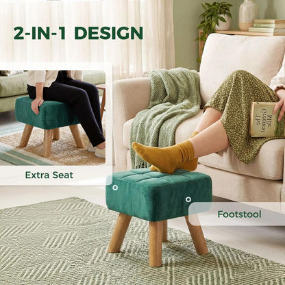 HOMCOM Velvet Square Padded Footstool - Dark Green Additional View 4