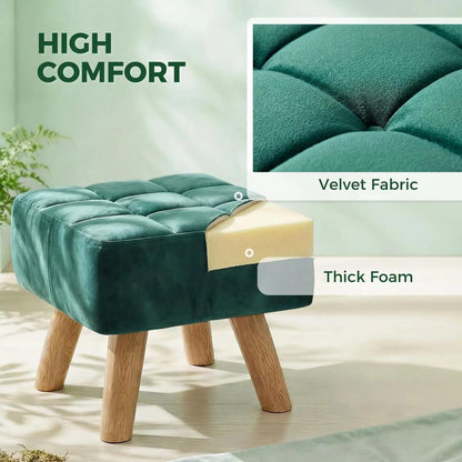 HOMCOM Velvet Square Padded Footstool - Dark Green Additional View 5