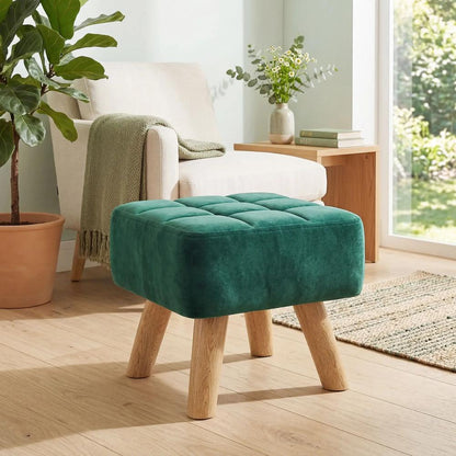 HOMCOM Velvet Square Padded Footstool - Dark Green Additional View 7