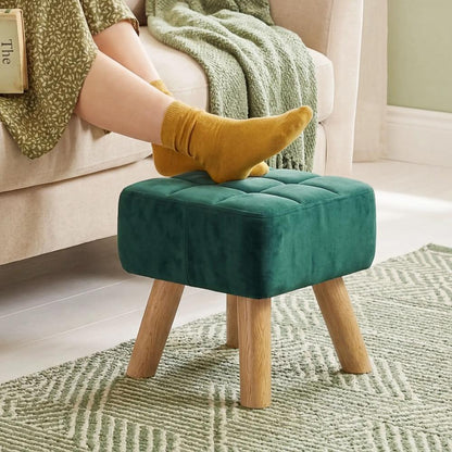 HOMCOM Velvet Square Padded Footstool - Dark Green Additional View 10