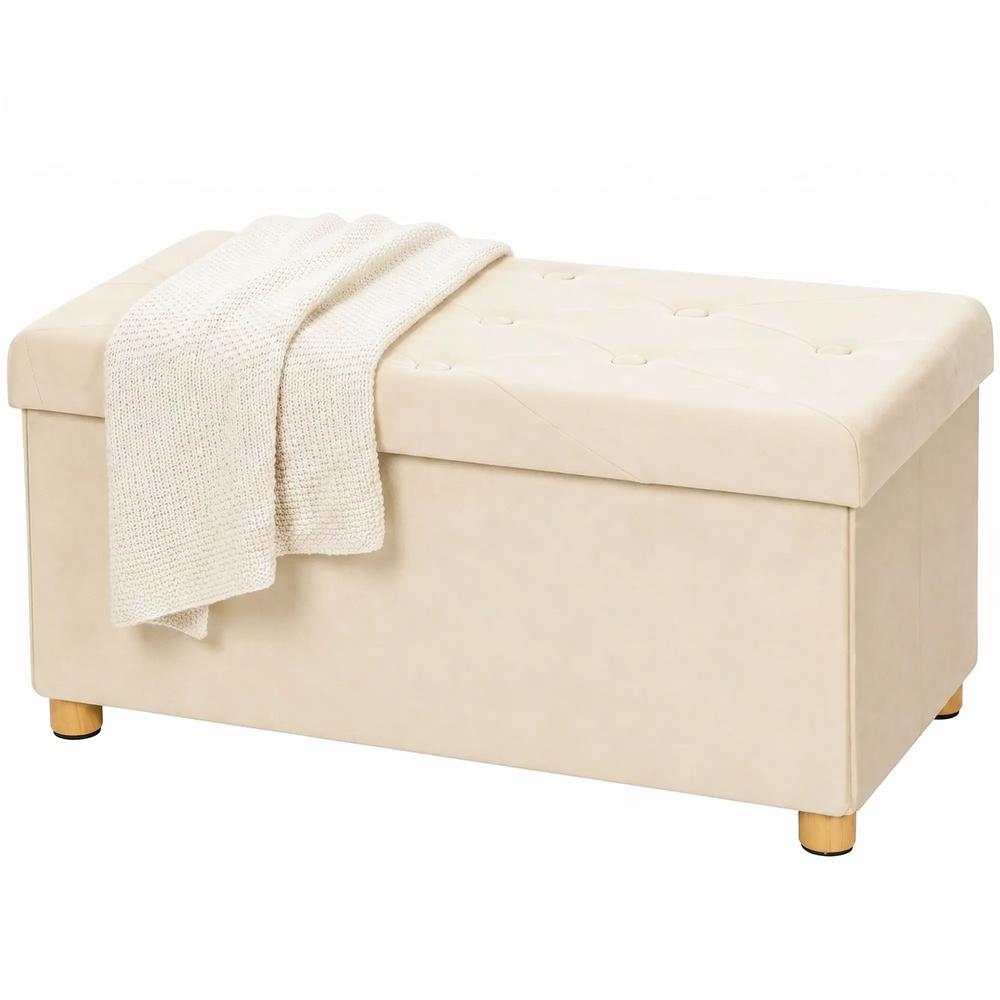 HOMCOM Velvet Upholstered Foldable Ottoman Footrest, Storage Ottoman Bench with Wood Legs for Living Room Additional View 15