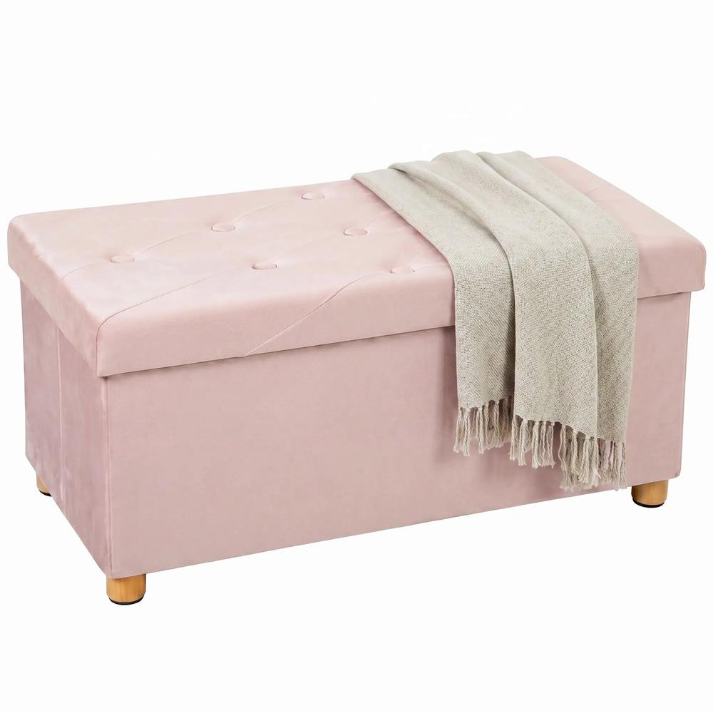 HOMCOM Velvet Upholstered Foldable Ottoman Footrest, Storage Ottoman Bench with Wood Legs for Living Room Additional View 16