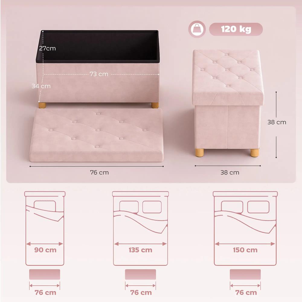 HOMCOM Velvet Upholstered Foldable Ottoman Footrest, Storage Ottoman Bench with Wood Legs for Living Room Additional View 18