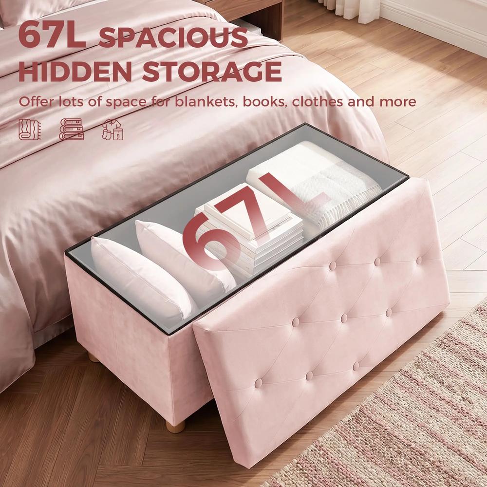 HOMCOM Velvet Upholstered Foldable Ottoman Footrest, Storage Ottoman Bench with Wood Legs for Living Room Additional View 19