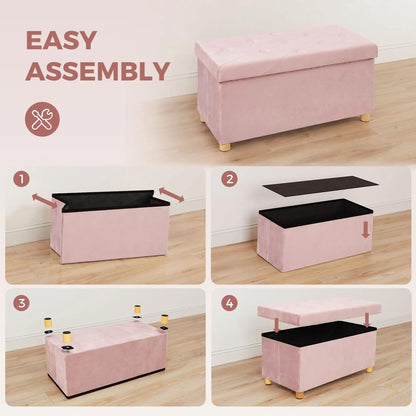 HOMCOM Velvet Upholstered Foldable Ottoman Footrest, Storage Ottoman Bench with Wood Legs for Living Room Additional View 21
