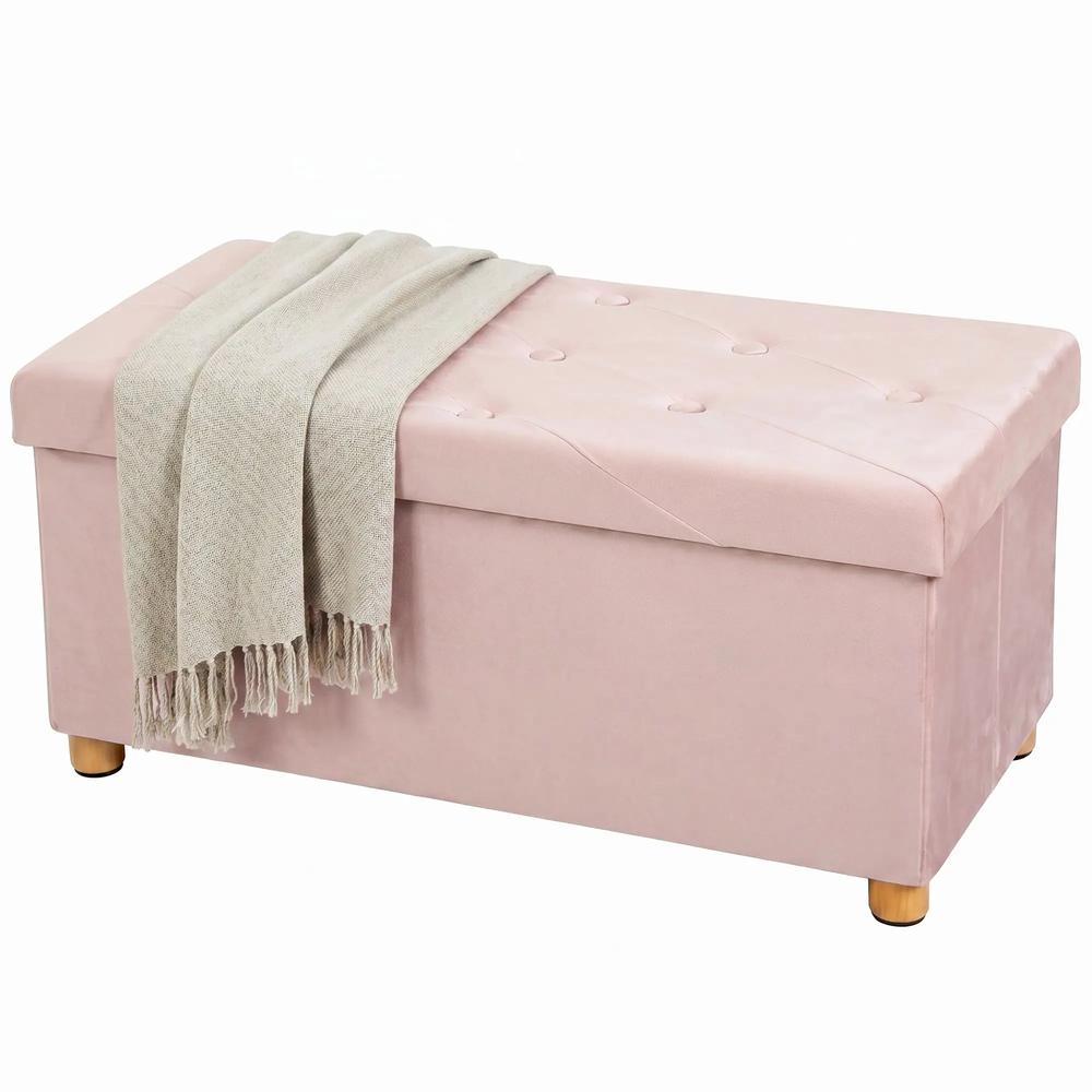 HOMCOM Velvet Upholstered Foldable Ottoman Footrest, Storage Ottoman Bench with Wood Legs for Living Room Additional View 30