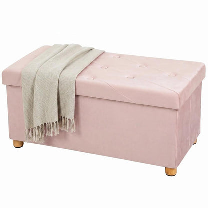 HOMCOM Velvet Upholstered Foldable Ottoman Footrest, Storage Ottoman Bench with Wood Legs for Living Room Additional View 30