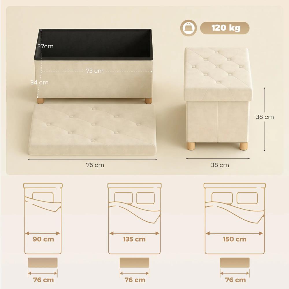 HOMCOM Velvet Upholstered Foldable Ottoman Footrest, Storage Ottoman Bench with Wood Legs for Living Room Additional View 3