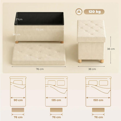 HOMCOM Velvet Upholstered Foldable Ottoman Footrest, Storage Ottoman Bench with Wood Legs for Living Room Additional View 3