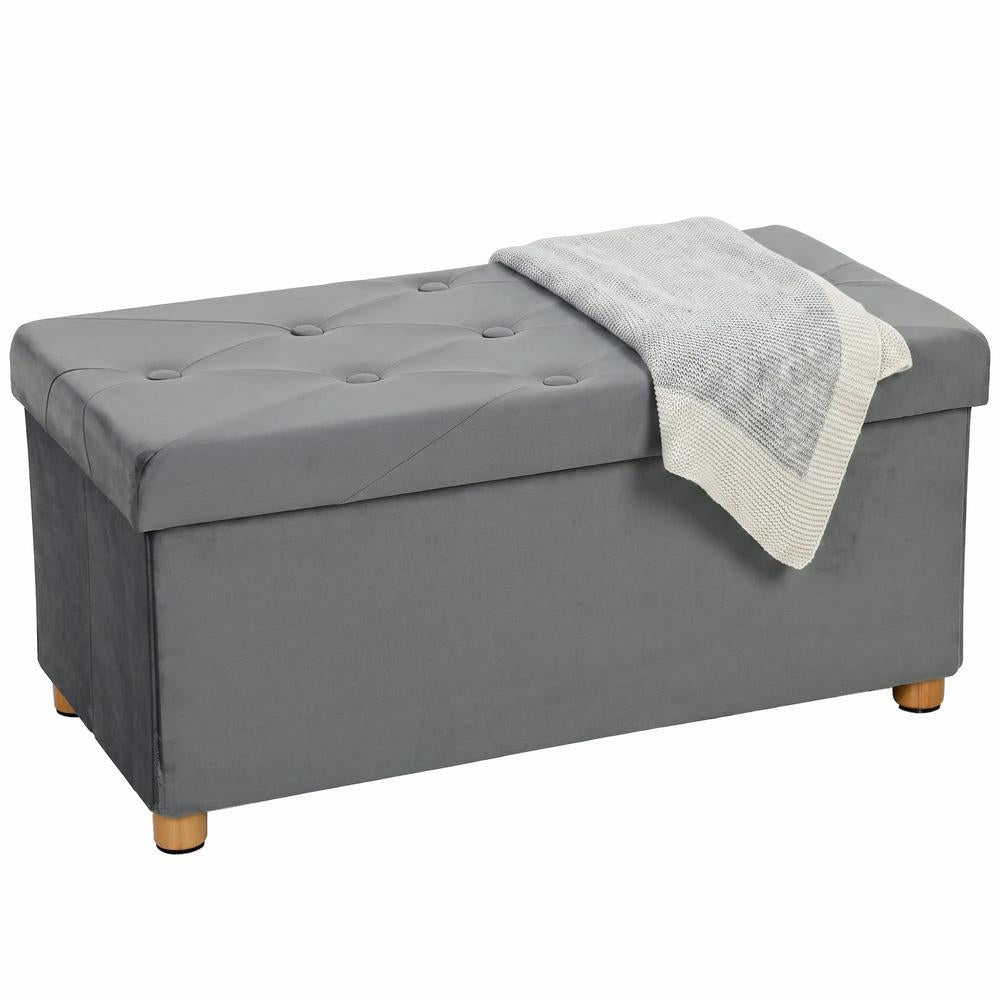 HOMCOM Velvet Upholstered Foldable Ottoman Footrest, Storage Ottoman Bench with Wood Legs for Living Room Additional View 31