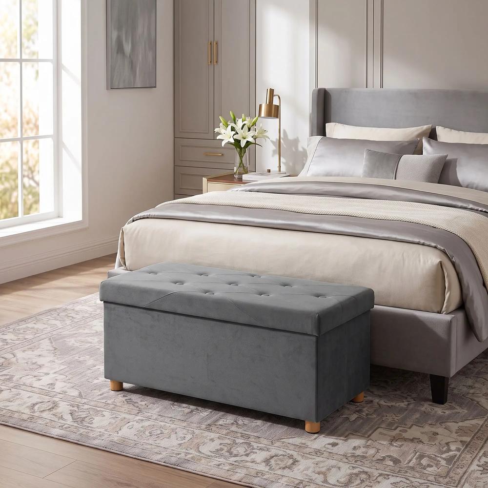 HOMCOM Velvet Upholstered Foldable Ottoman Footrest, Storage Ottoman Bench with Wood Legs for Living Room Additional View 32