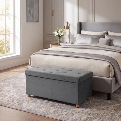 HOMCOM Velvet Upholstered Foldable Ottoman Footrest, Storage Ottoman Bench with Wood Legs for Living Room Additional View 32
