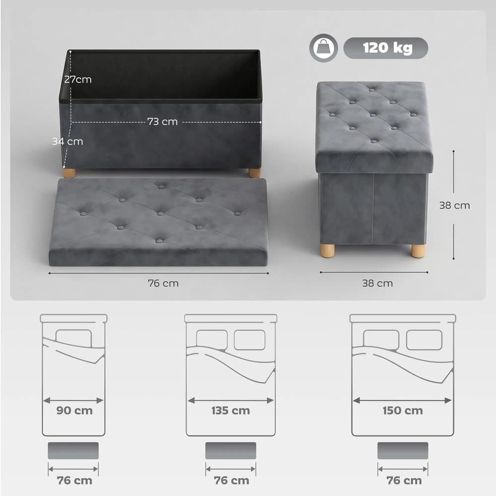 HOMCOM Velvet Upholstered Foldable Ottoman Footrest, Storage Ottoman Bench with Wood Legs for Living Room Additional View 33