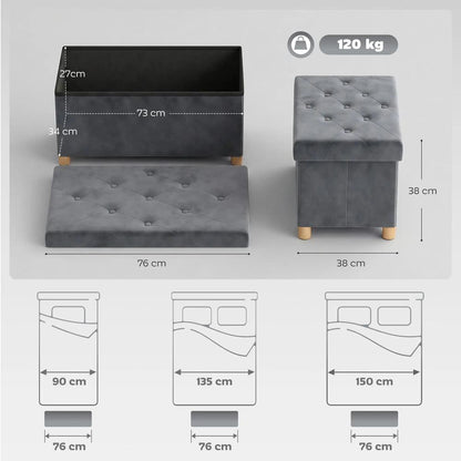 HOMCOM Velvet Upholstered Foldable Ottoman Footrest, Storage Ottoman Bench with Wood Legs for Living Room Additional View 33