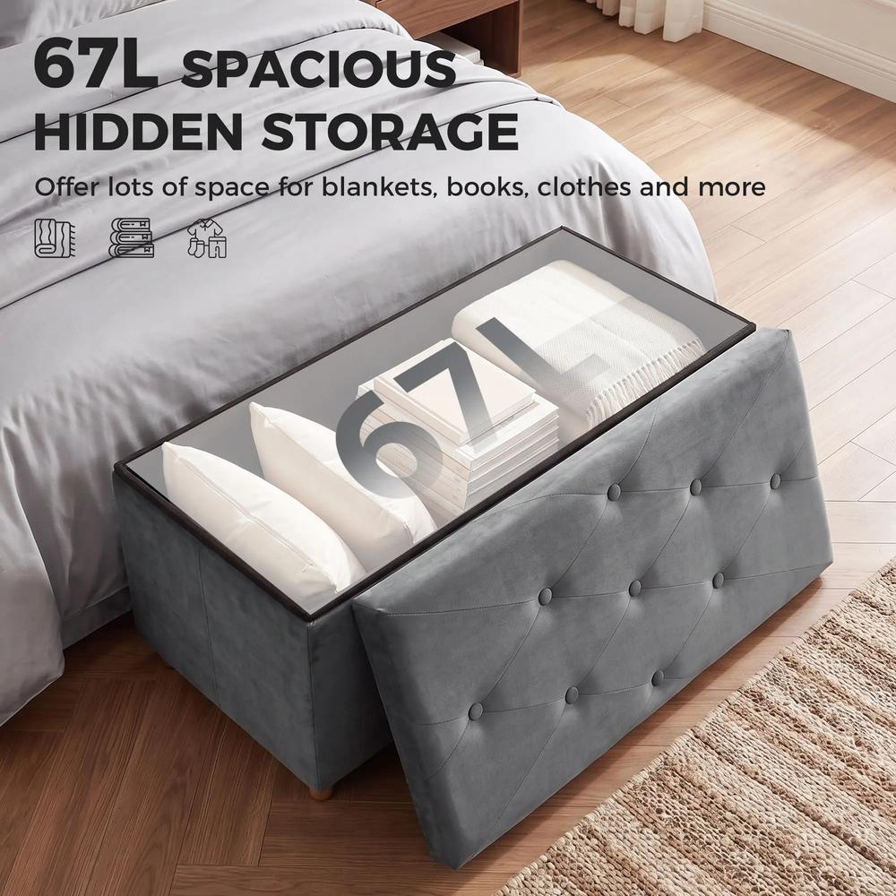 HOMCOM Velvet Upholstered Foldable Ottoman Footrest, Storage Ottoman Bench with Wood Legs for Living Room Additional View 34