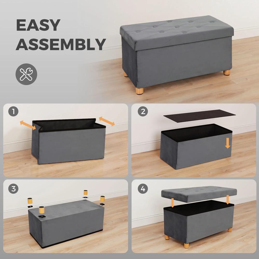 HOMCOM Velvet Upholstered Foldable Ottoman Footrest, Storage Ottoman Bench with Wood Legs for Living Room Additional View 36