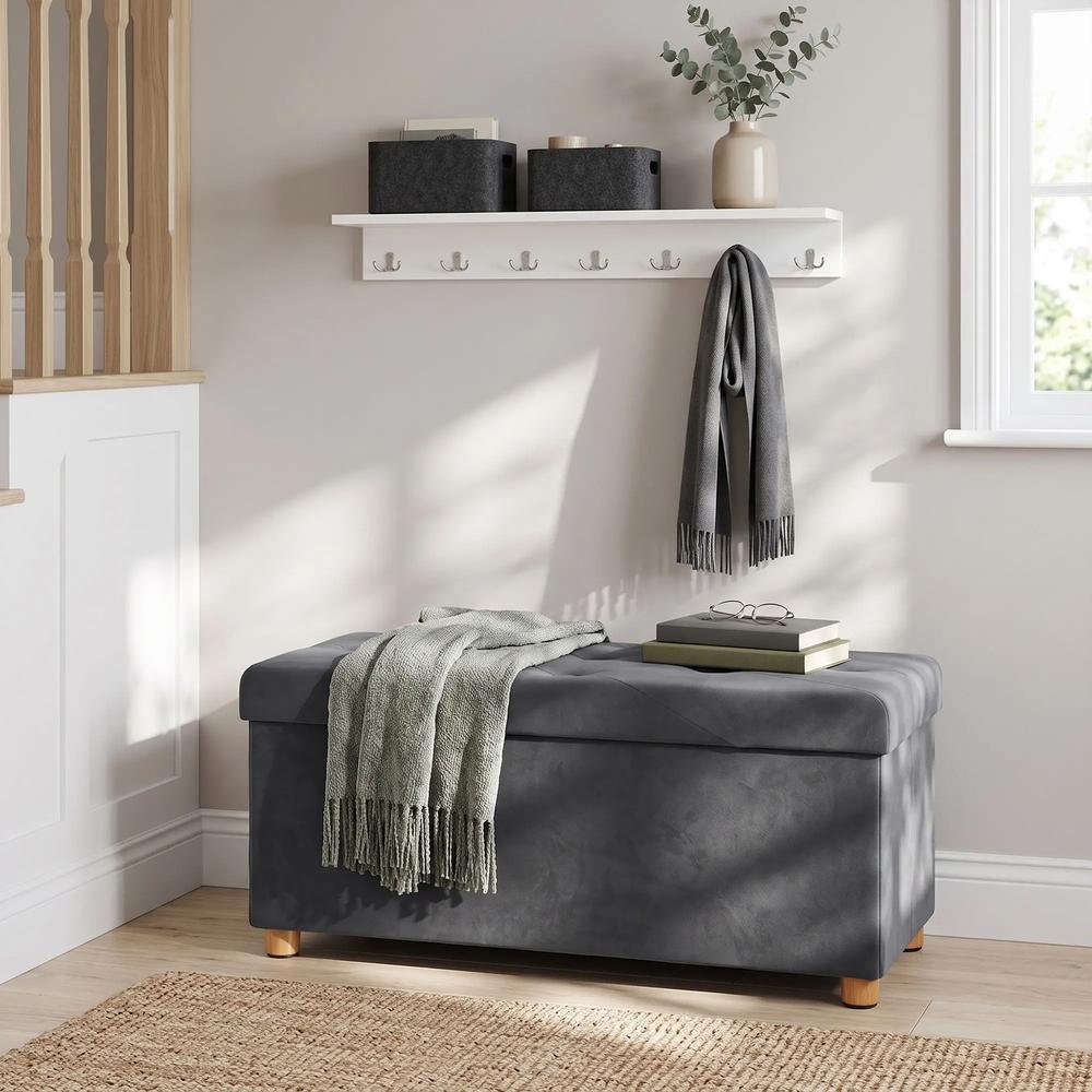 HOMCOM Velvet Upholstered Foldable Ottoman Footrest, Storage Ottoman Bench with Wood Legs for Living Room Additional View 39