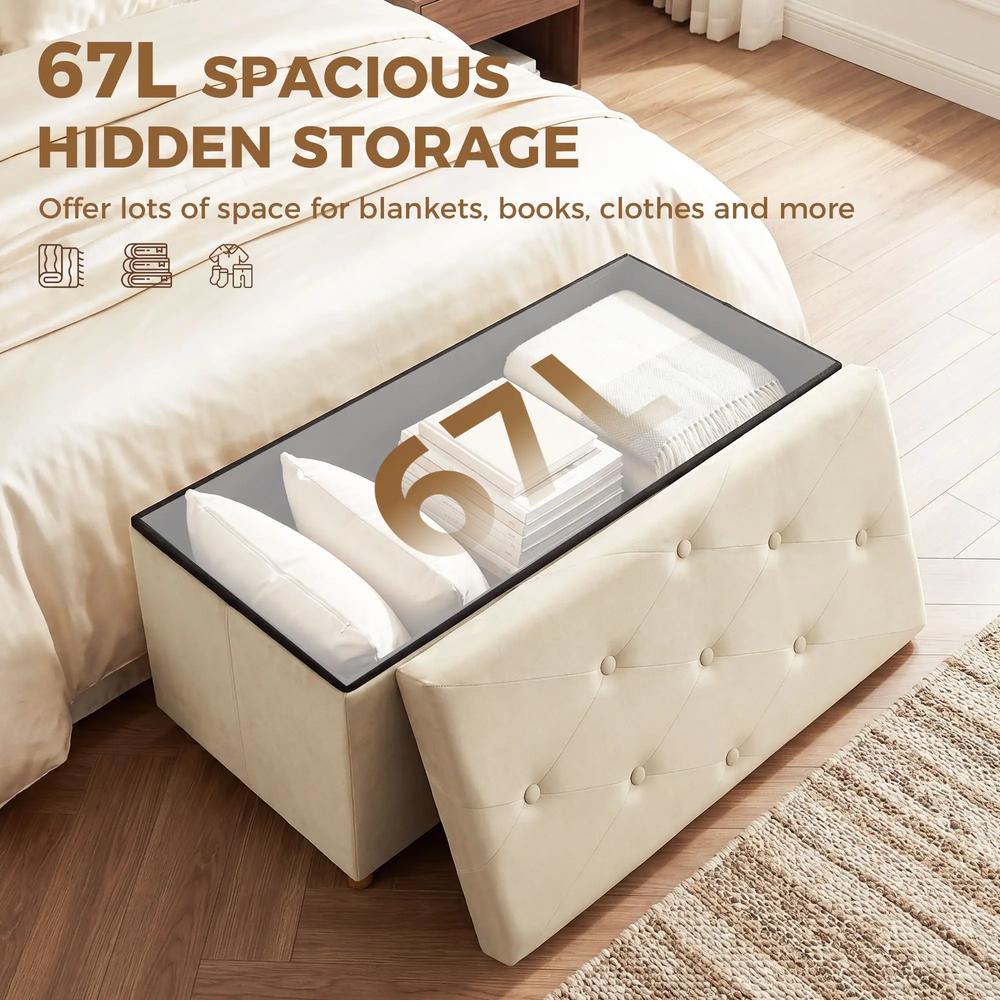 HOMCOM Velvet Upholstered Foldable Ottoman Footrest, Storage Ottoman Bench with Wood Legs for Living Room Additional View 4