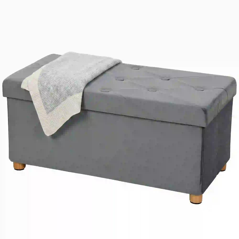 HOMCOM Velvet Upholstered Foldable Ottoman Footrest, Storage Ottoman Bench with Wood Legs for Living Room Additional View 45