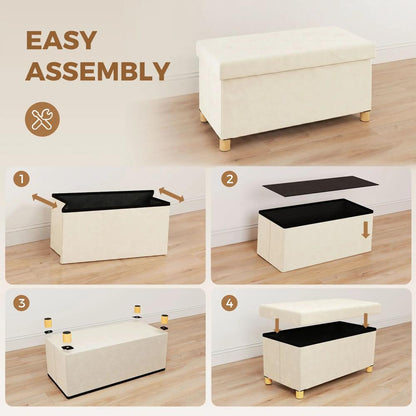 HOMCOM Velvet Upholstered Foldable Ottoman Footrest, Storage Ottoman Bench with Wood Legs for Living Room Additional View 6