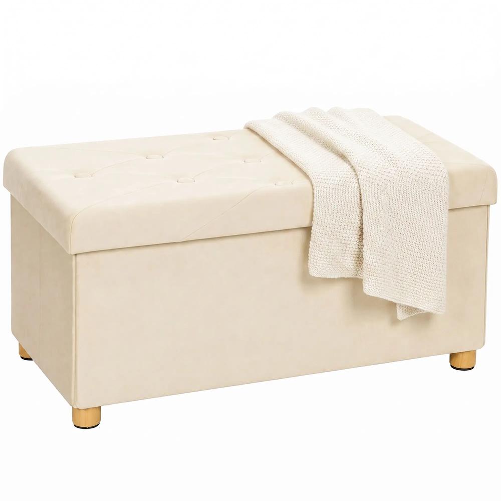 HOMCOM Velvet Upholstered Foldable Ottoman Footrest, Storage Ottoman Bench with Wood Legs for Living Room