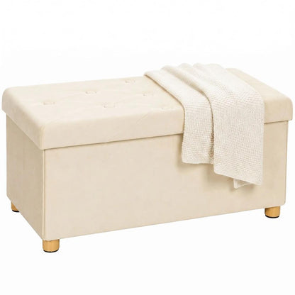 HOMCOM Velvet Upholstered Foldable Ottoman Footrest, Storage Ottoman Bench with Wood Legs for Living Room