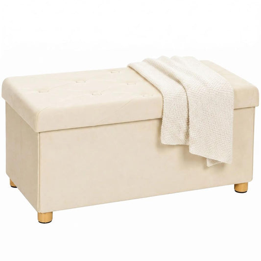 HOMCOM Velvet Upholstered Foldable Ottoman Footrest, Storage Ottoman Bench with Wood Legs for Living Room
